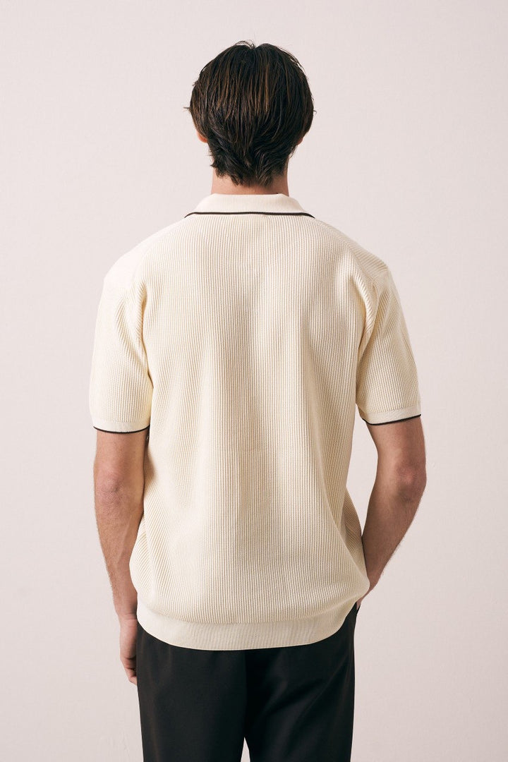Massimo Collar detail polo shirt in beige
