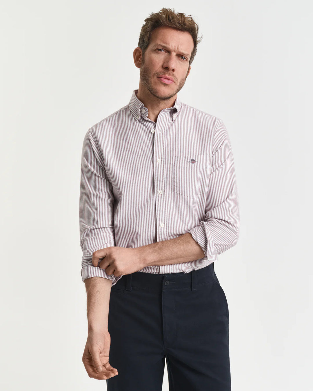 GANT Regular Fit Banker Stripe Classic Oxford Shirt in Red