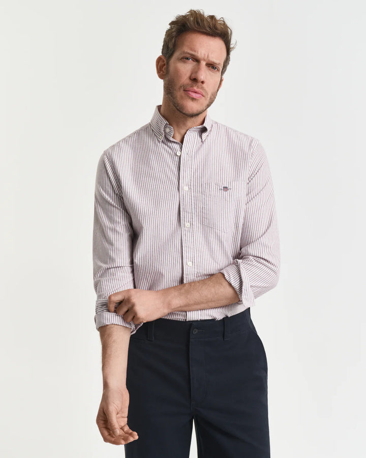 GANT Regular Fit Banker Stripe Classic Oxford Shirt in Red