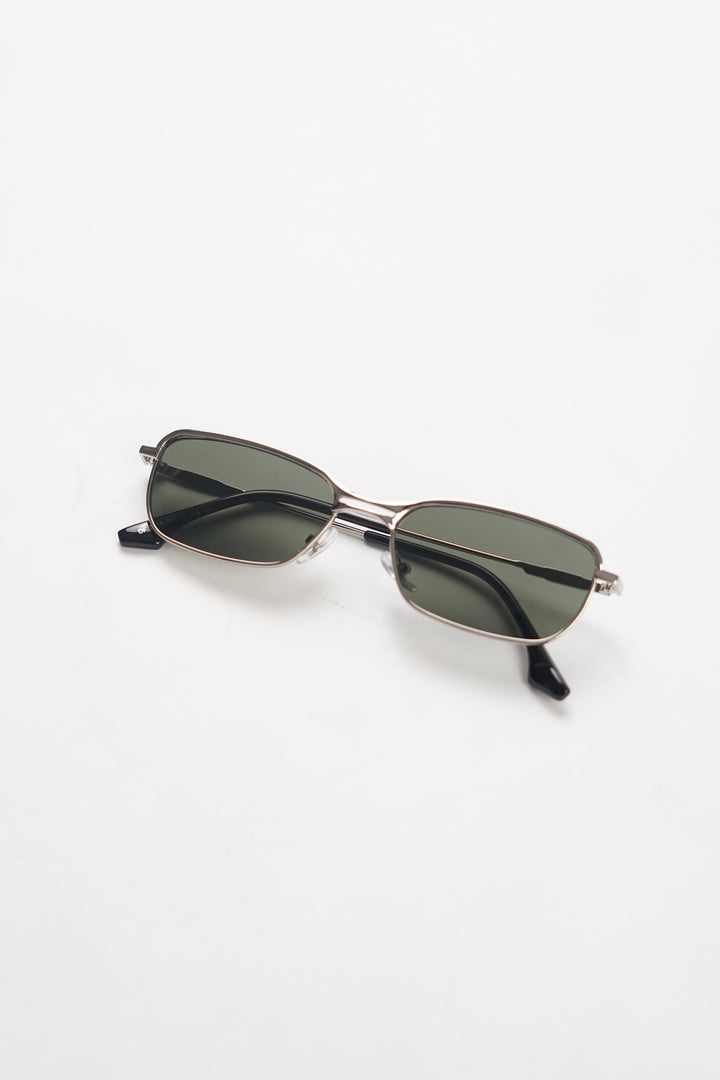 Full Rim Rectangular Silver Green Sun glasses