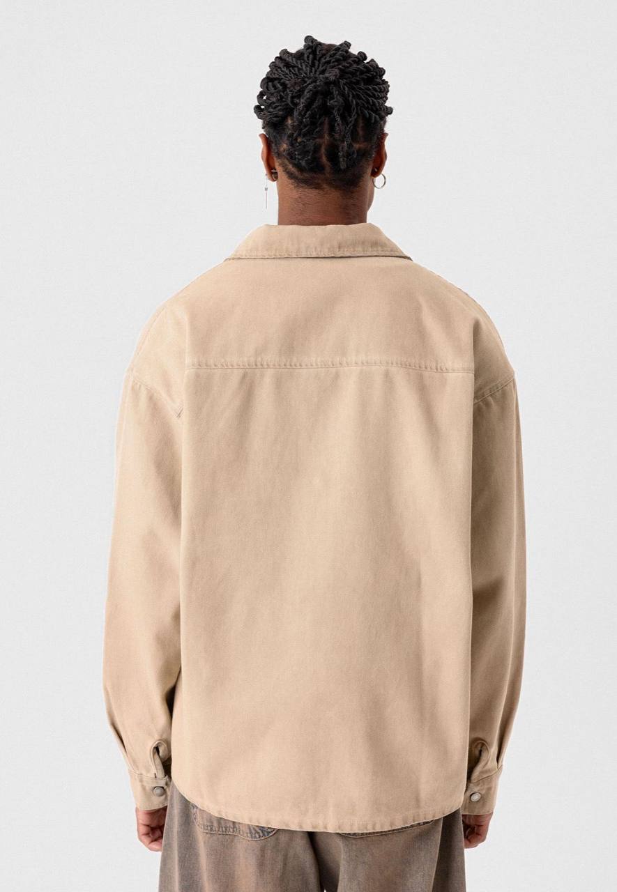 VAMOS POCKET DETAILED OVERSIZE DENIM JACKET BEIGE