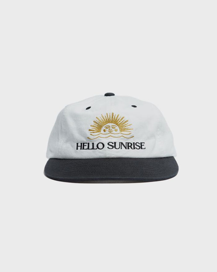 Hello Sun Embroidered Flat Brim Cap in Black