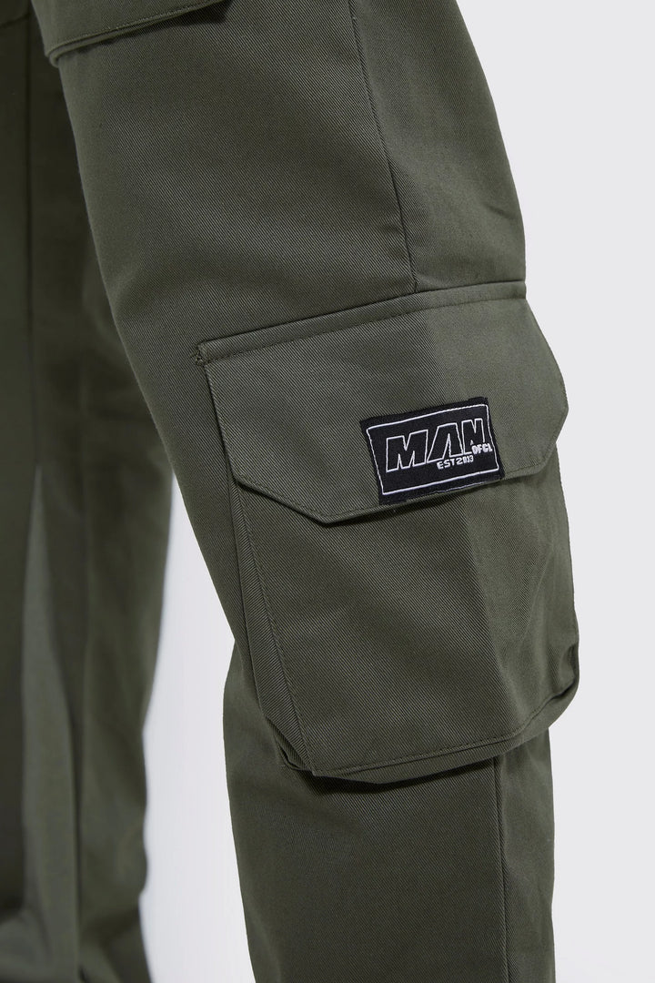 BOOHOOMAN FIXED SLIM FLARE COLOURBLOCK CARGO TROUSER