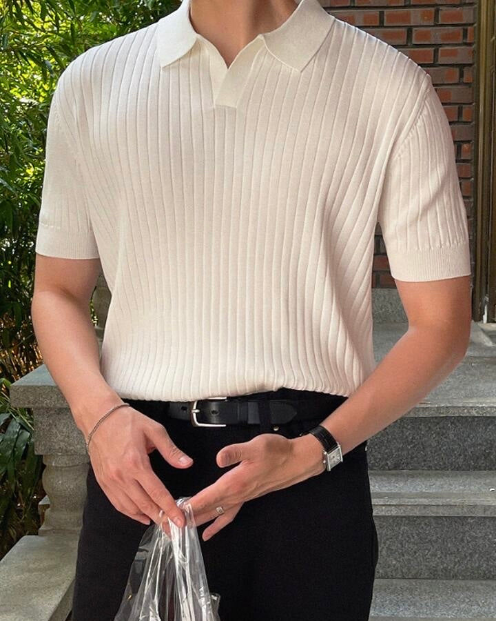Knit Short Sleeved Slim Fit Polo Shirt White