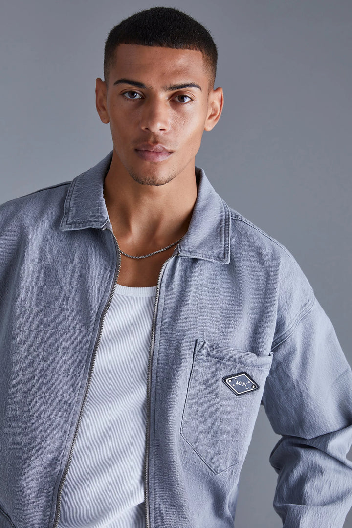 BOOHOOMAN BOXY FIT DROPPED SHOULDER DENIM JACKET