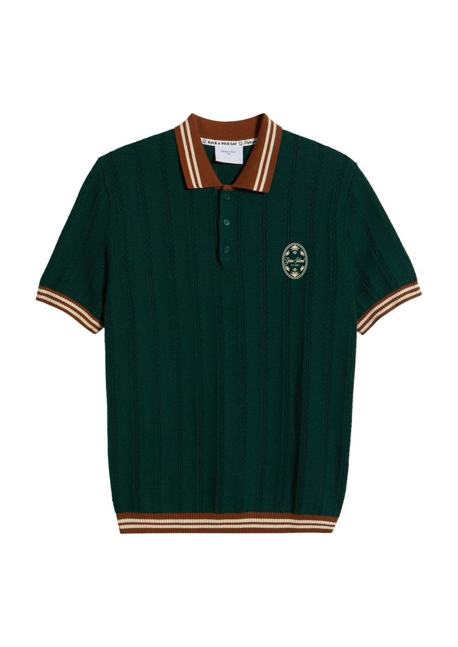 Garm Island Textured Cotton Polo Shirt with Embroidery Detail in Green