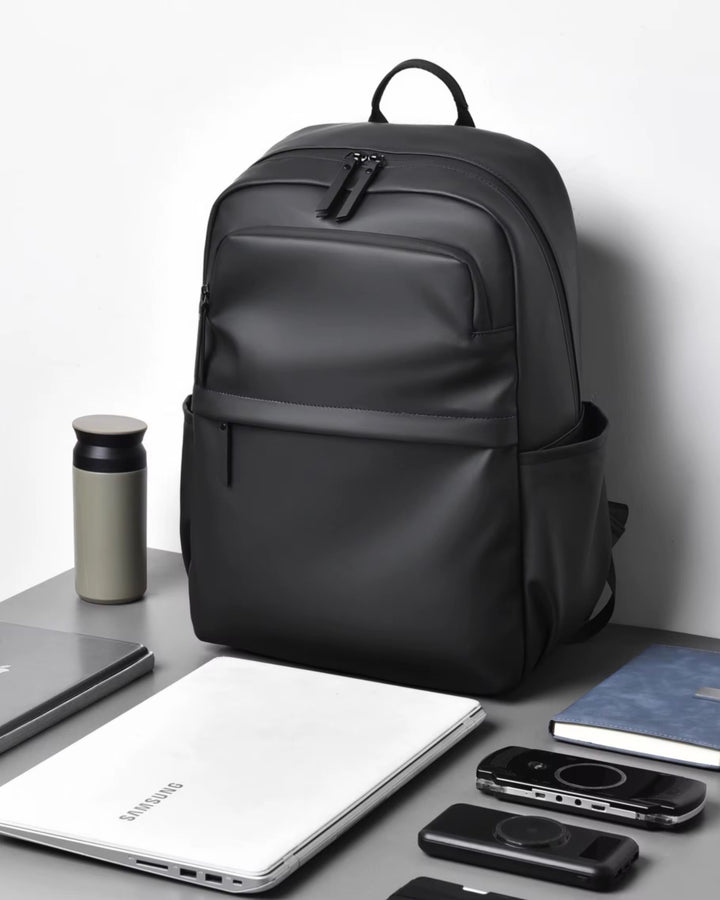 Waterproof Faux leather backpack in black