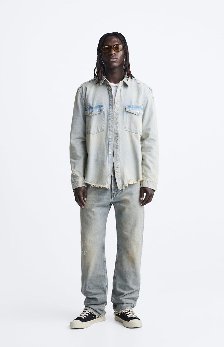 ZARA OVERDYED DENIM OVERSHIRT LIGHT BLUE