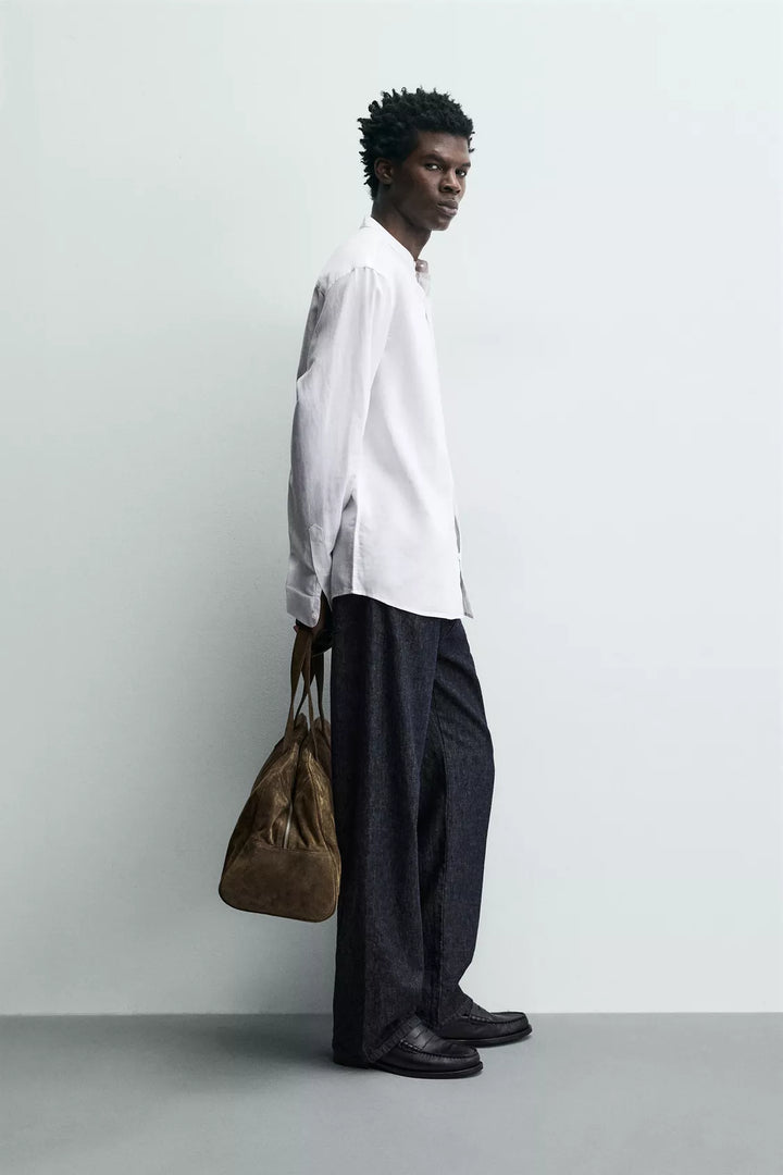 Garm Island Linen Tab Collar Button Down Shirt in White