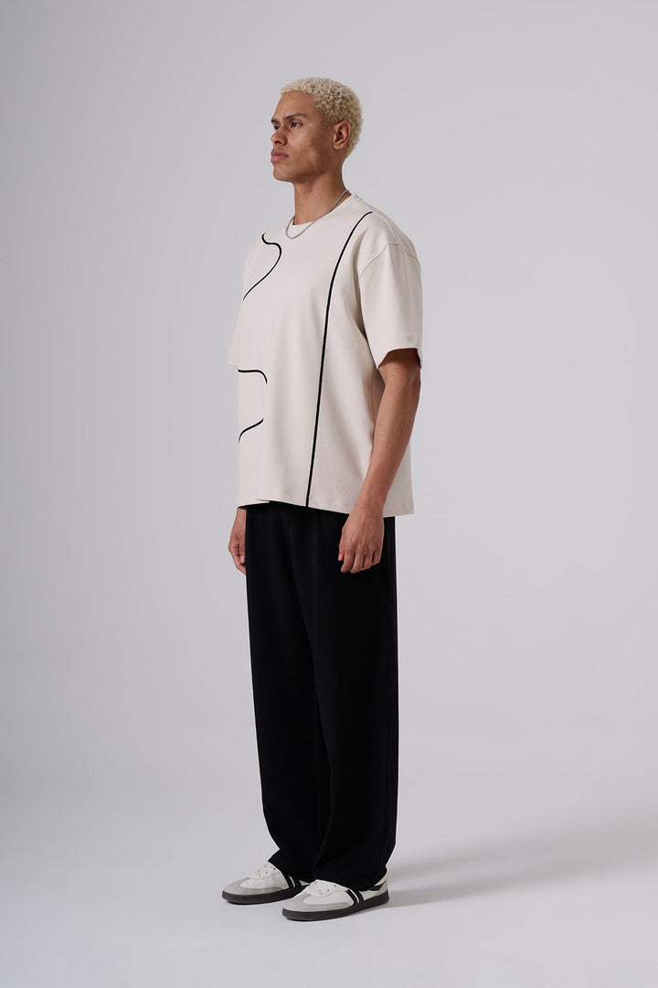 2512 T-shirt with constrast drawing in Beige