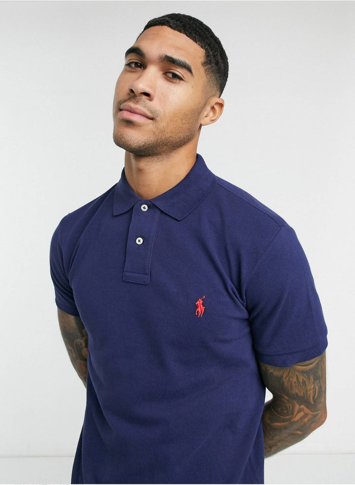 Ralph Lauren blue and red slim fit polo shirt