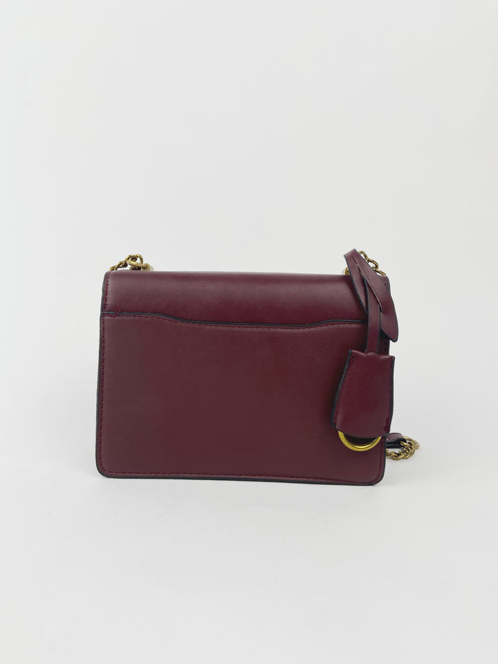 Mini coated canvas chain purse in burgundy