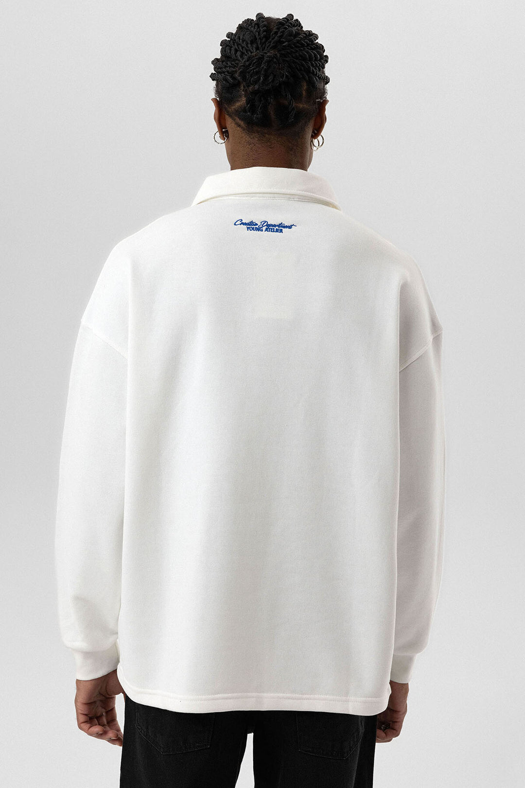 VAMOS POLO COLLAR LETTER DETAILED OVERSIZE SWEATSHIRT ECRU