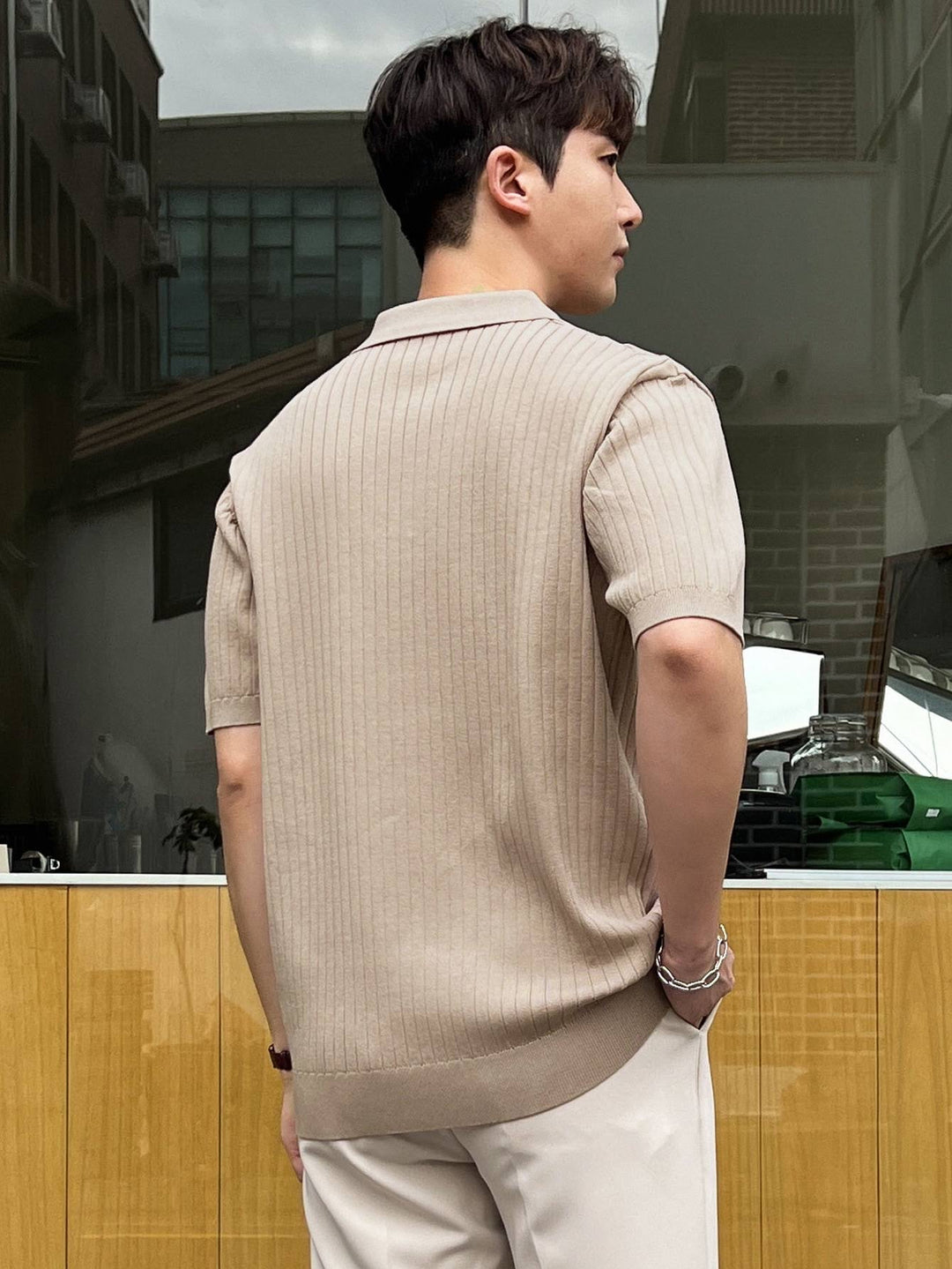 Knit Short Sleeved Slim Fit Polo Shirt khaki