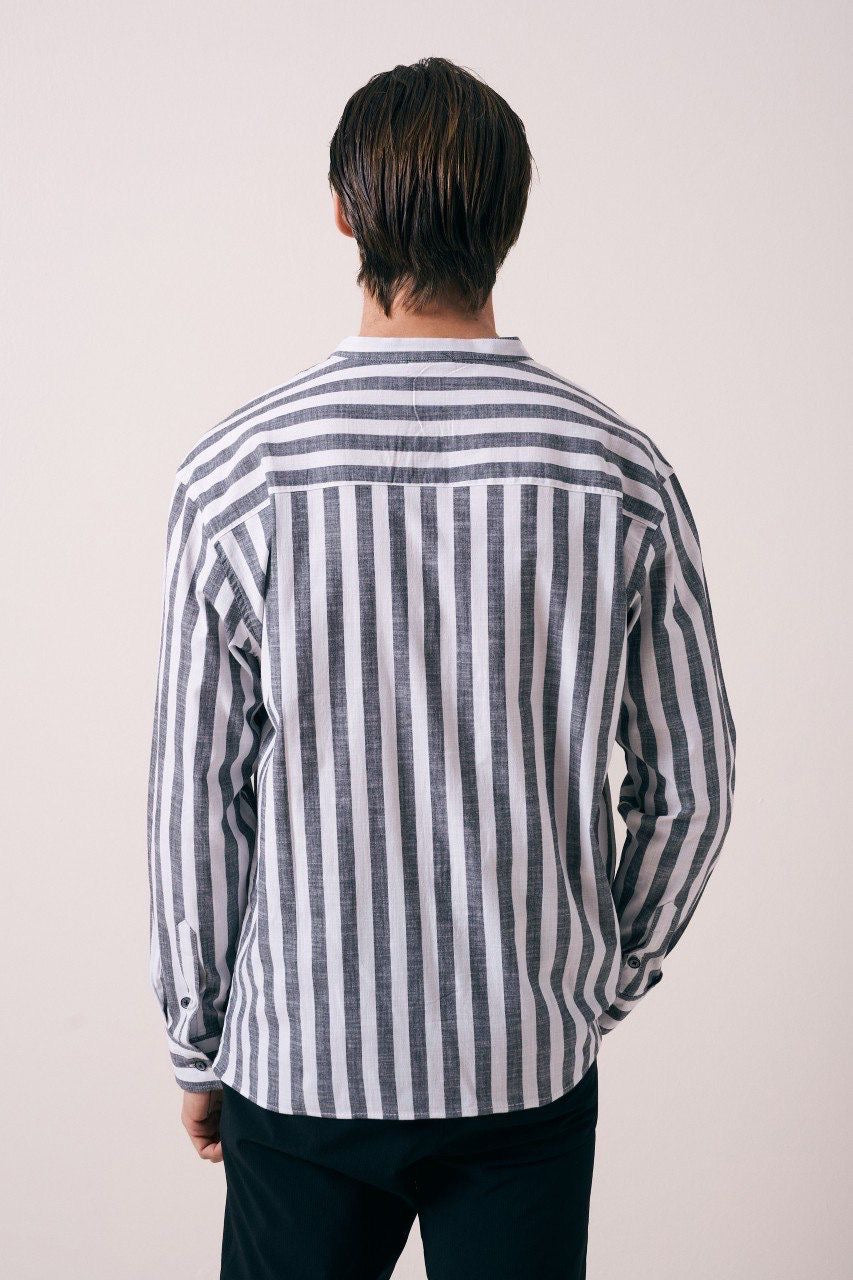 Massimo striped tab collar in grey