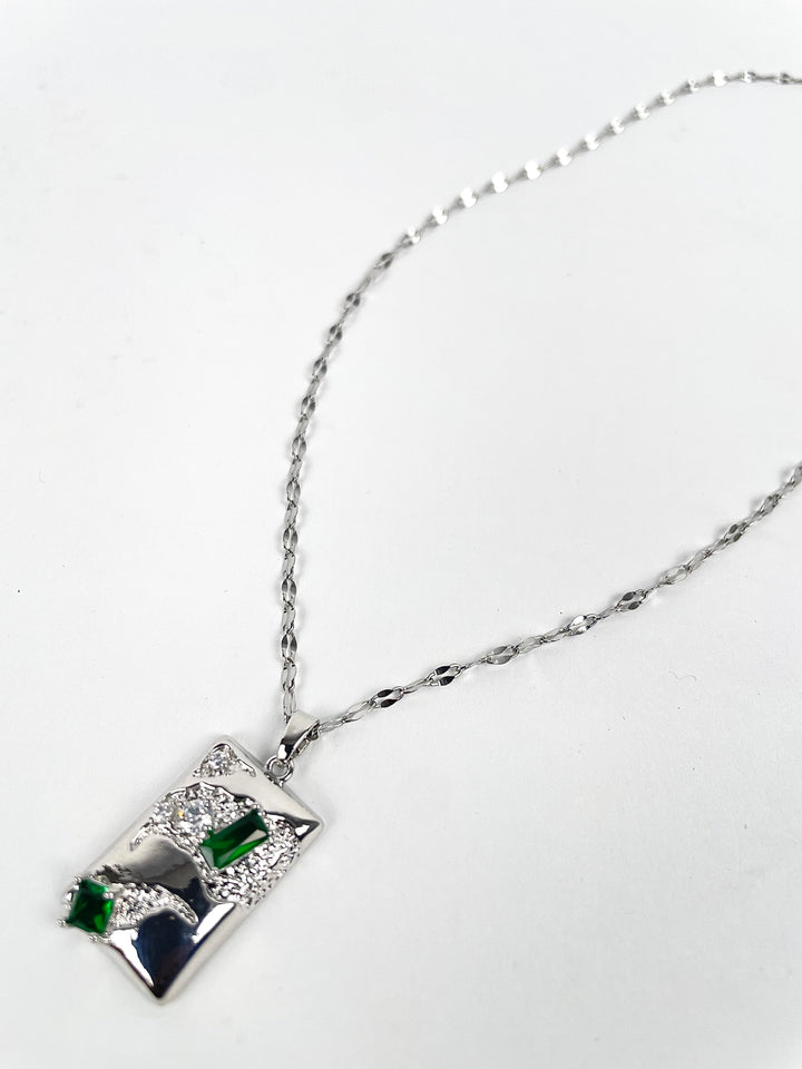 Garm Island Silver Green Box Pendant Necklace