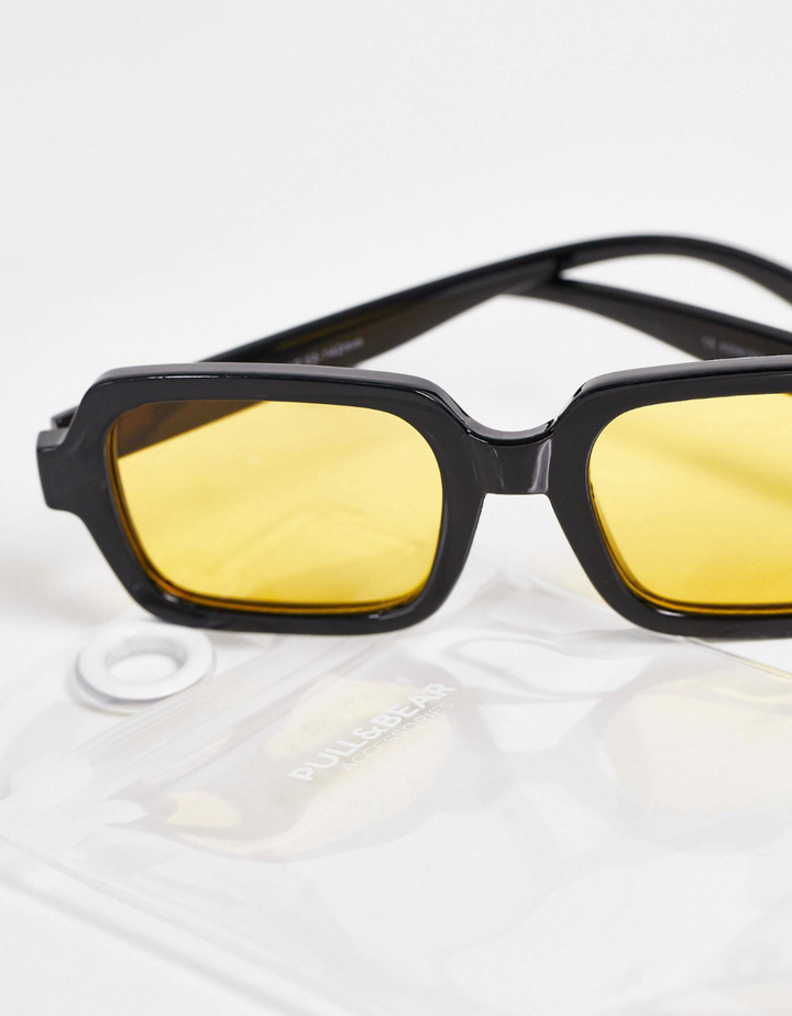 Acetate wide frame sun glasses with yellow lens