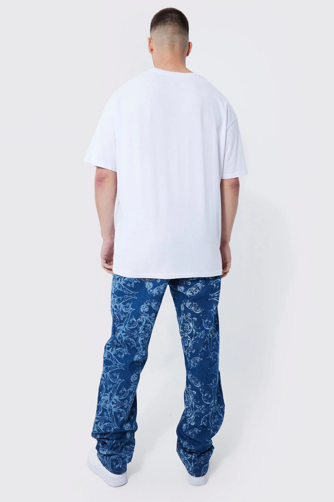 BOOHOOMAN TALL RELAXED FIT BAROQUE PRINT JEANS