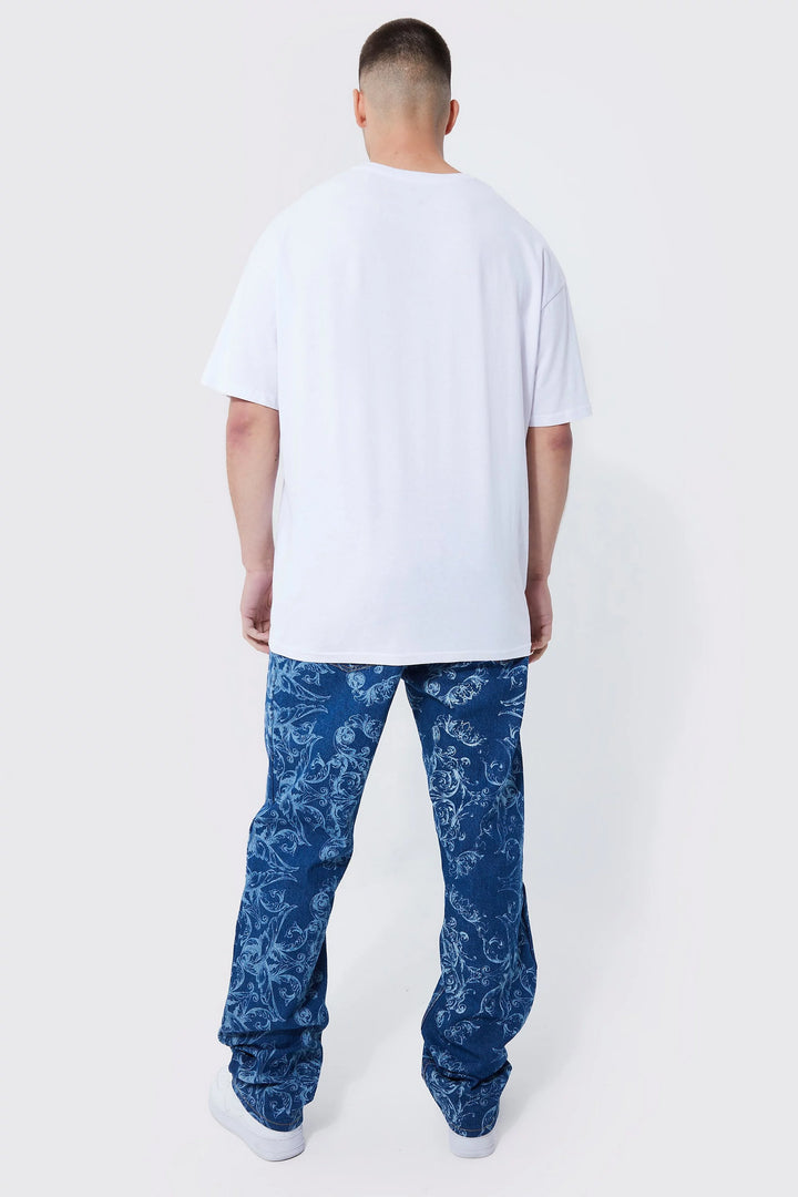 BOOHOOMAN TALL RELAXED FIT BAROQUE PRINT JEANS