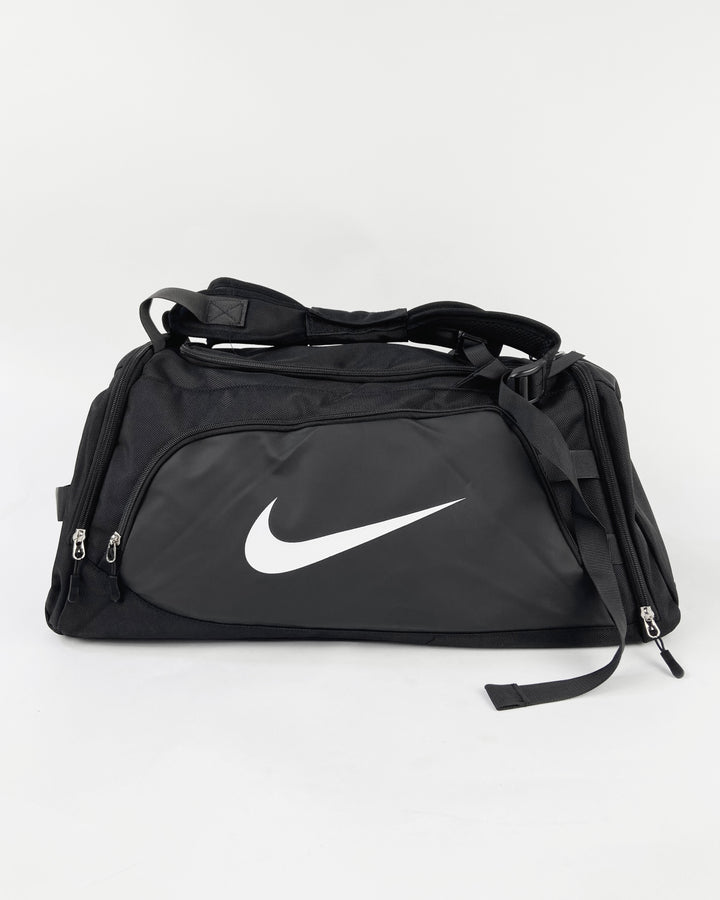 Nike big logo swoosh duffel bag in black