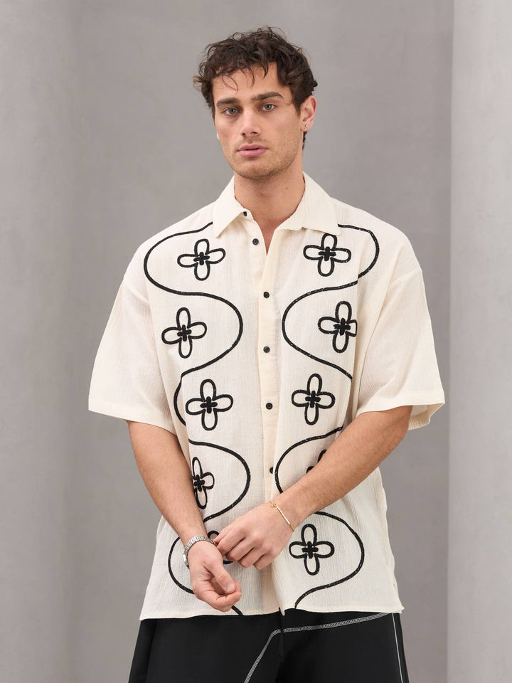 2morrow Embroidered Floral Shirt in Beige