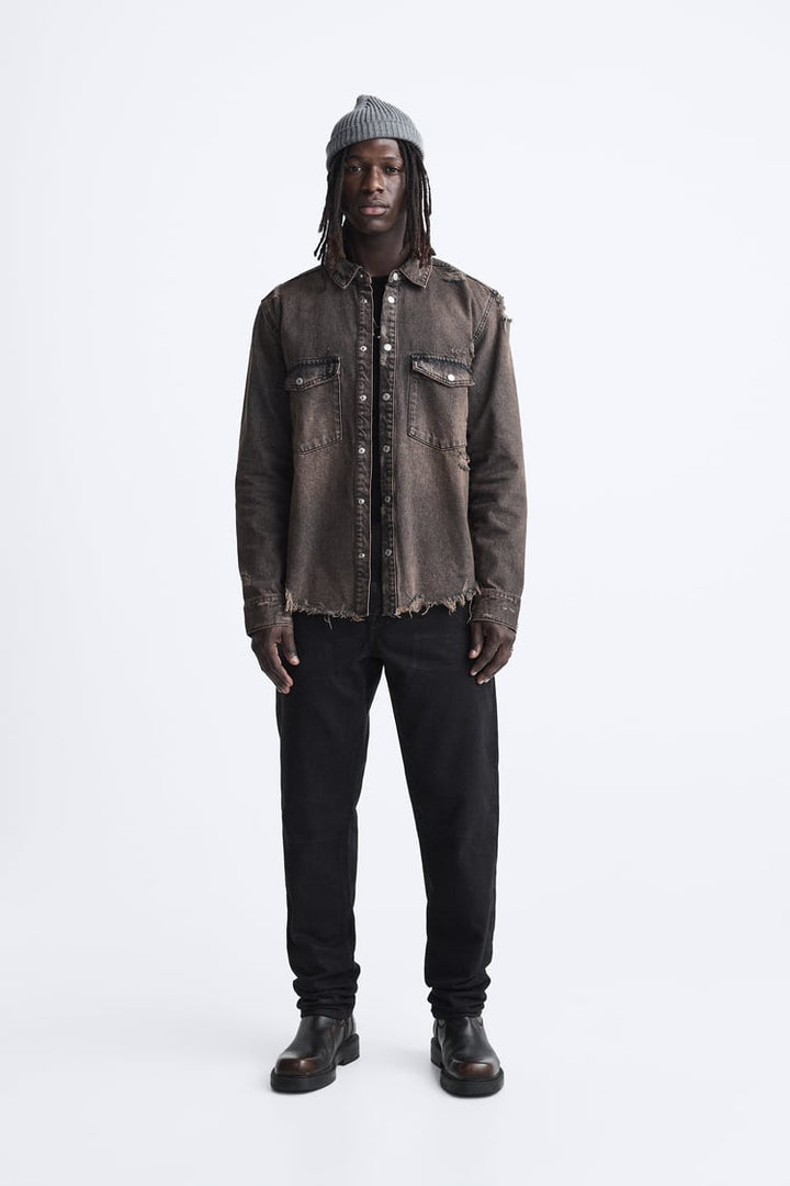 ZARA OVERDYED DENIM OVERSHIRT BLACK/BROWN