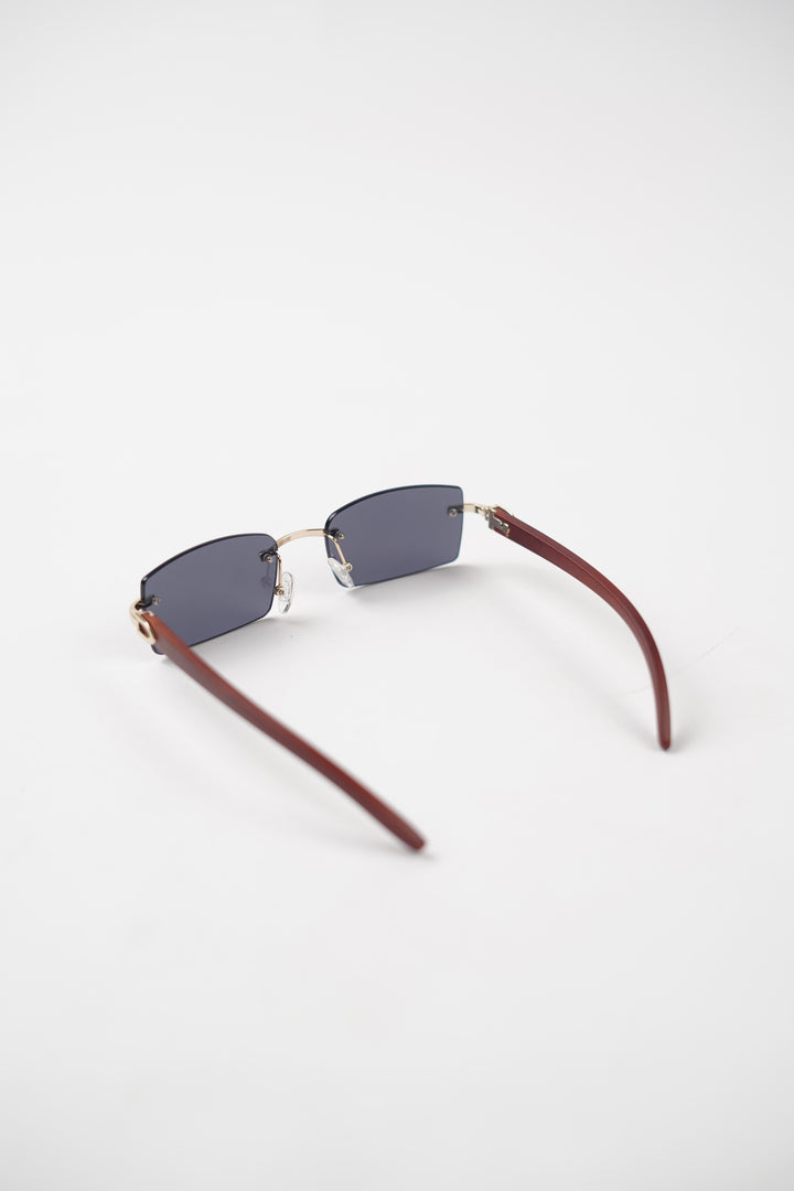 Buffalo Horn Rimless Wood Frame Sun glasses in Black