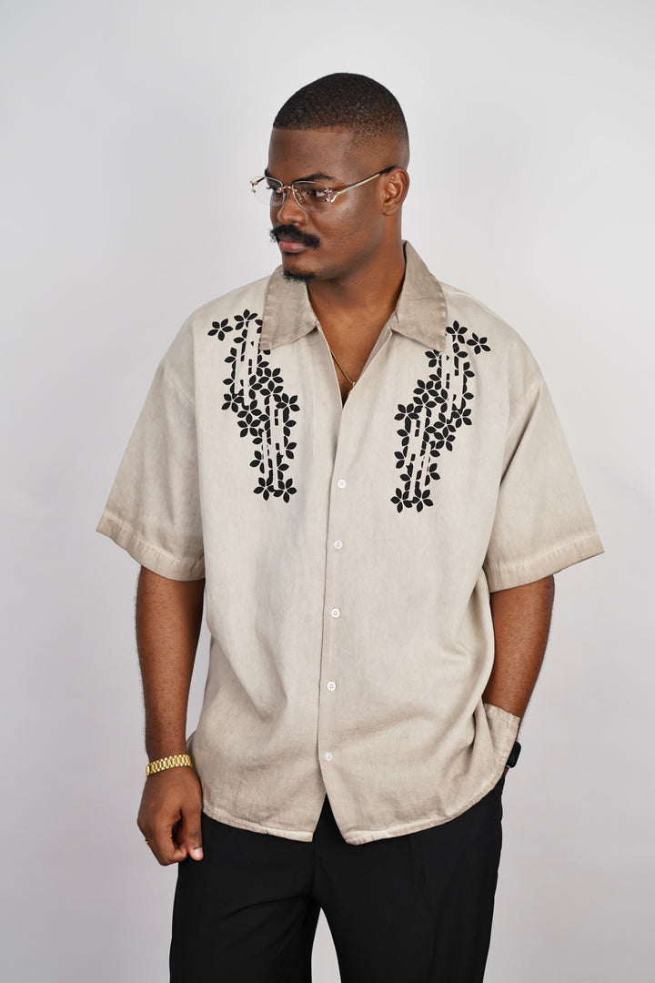 2morrow Floral Revere Shirt in Beige