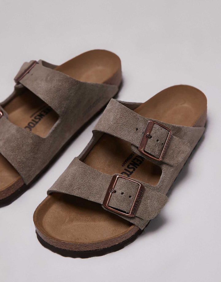 Birkenstock Arizona Nubuck Slide Sandals in Grey-Green