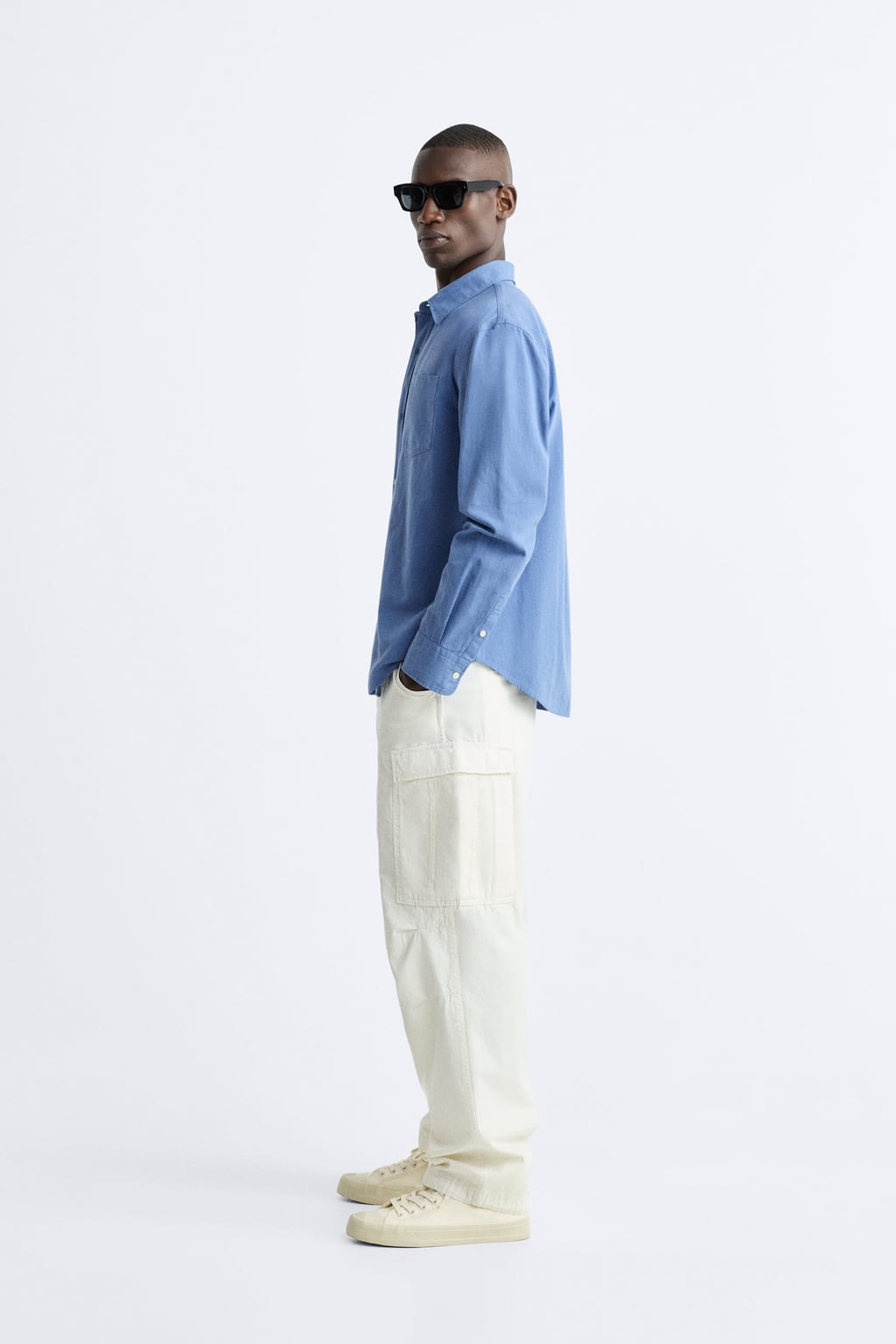 ZARA COTTON-LINEN OVERSHIRT IN SKY BLUE