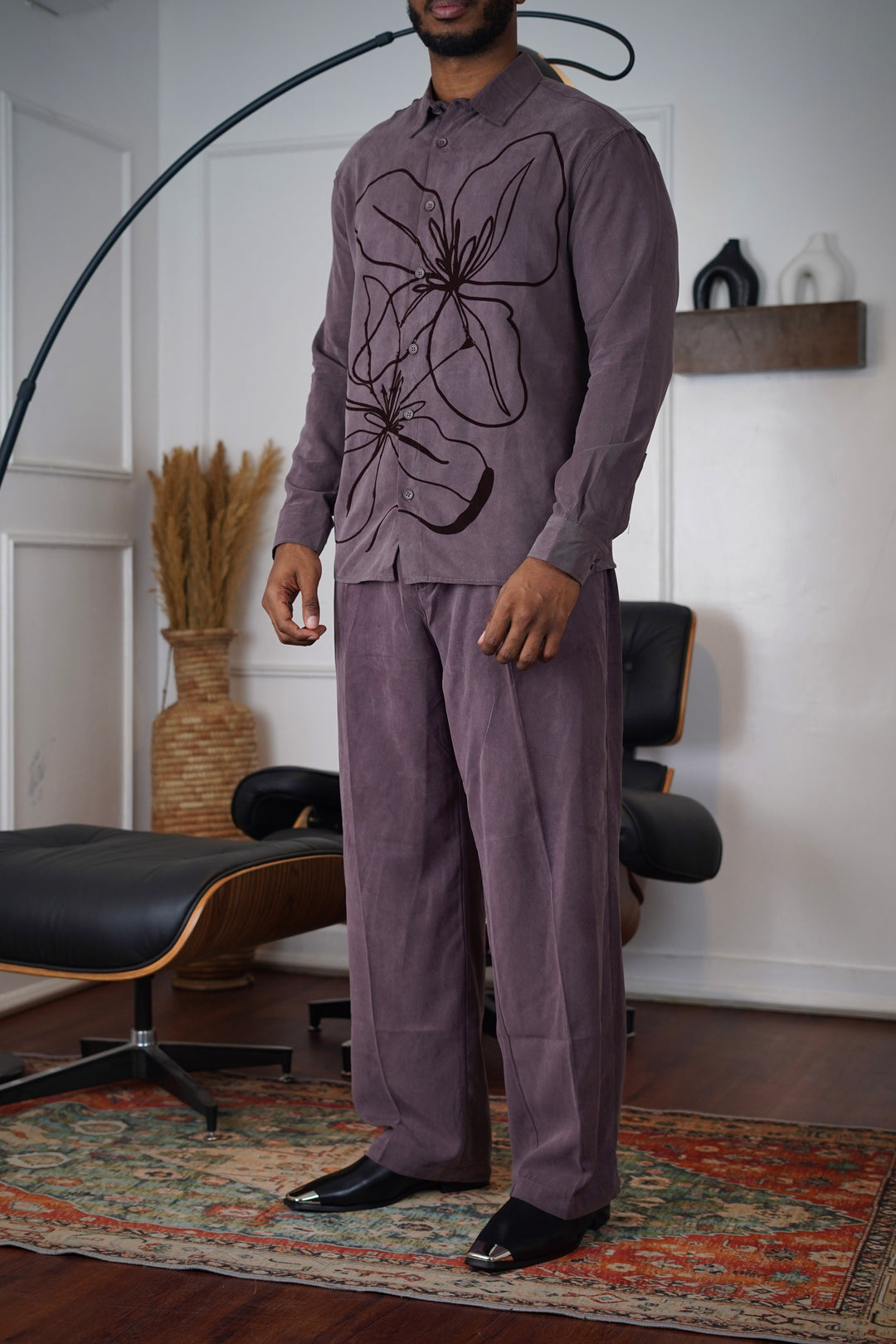 2512 Oversize Floral Print Set in Brown