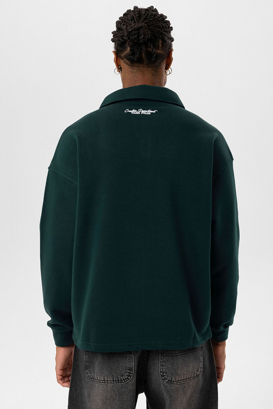 VAMOS POLO COLLAR LETTER DETAILED OVERSIZE SWEATSHIRT GREEN