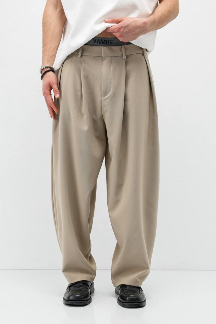 Vamos Wide-Leg Pleated Pants in Khaki