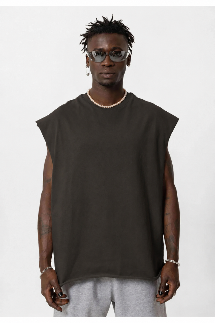 Vamos Oversized Sleeveless T-shirt in Brown
