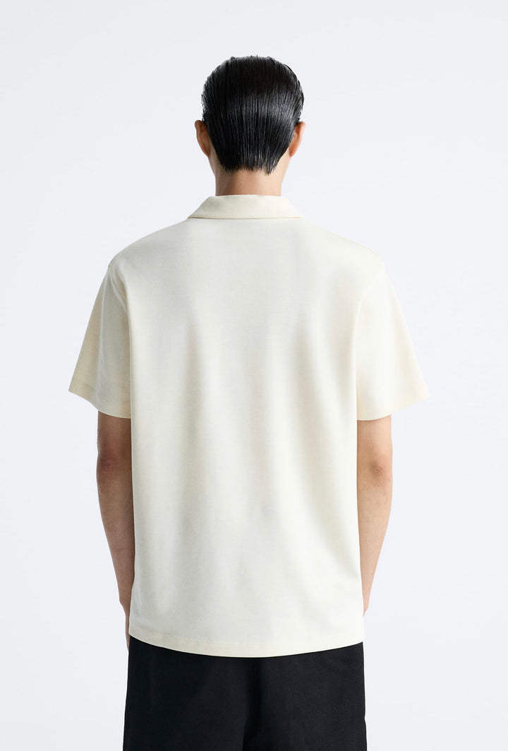 ZARA TEXTURED POLO SHIRT IN ECRU