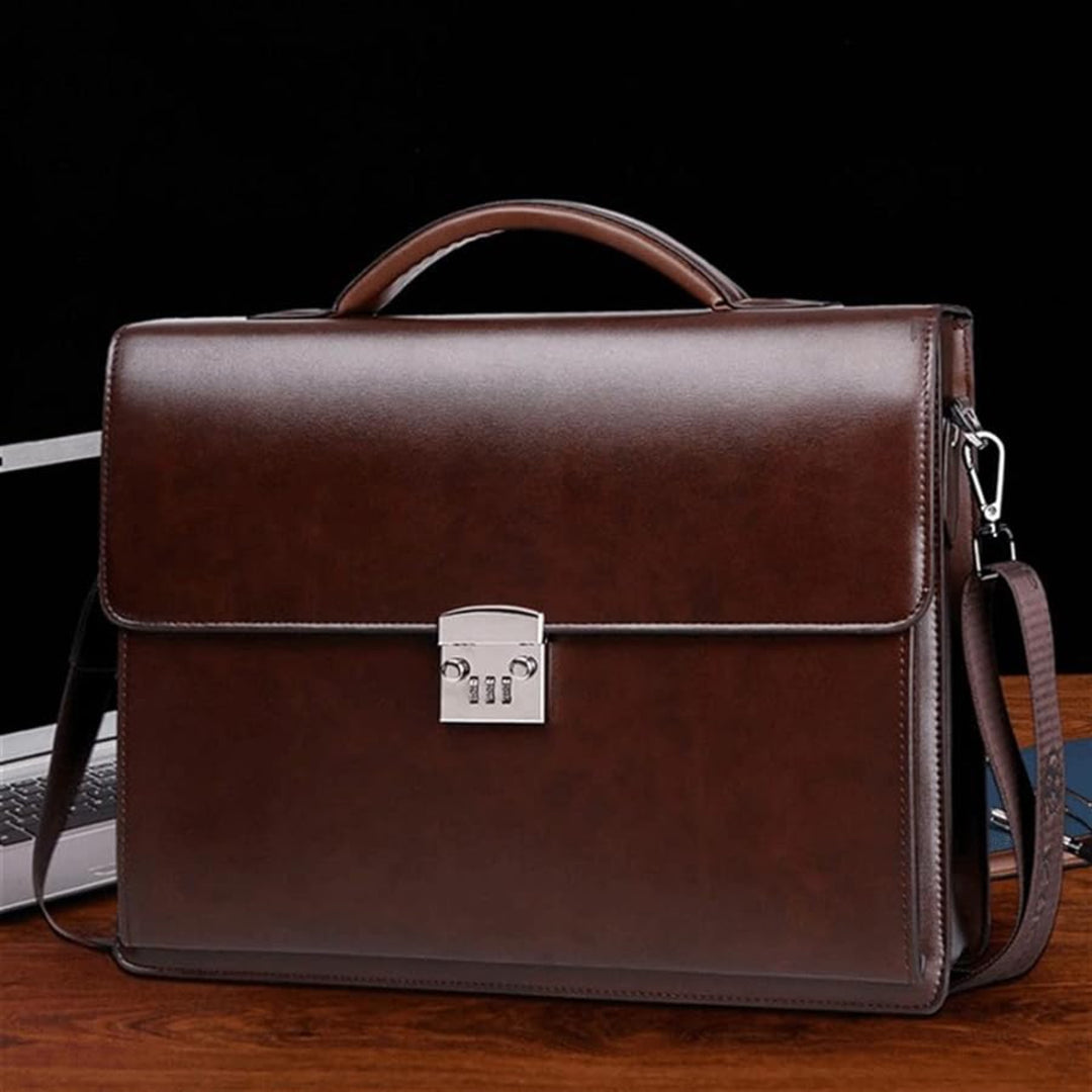 Leather Passcode briefcase in brown