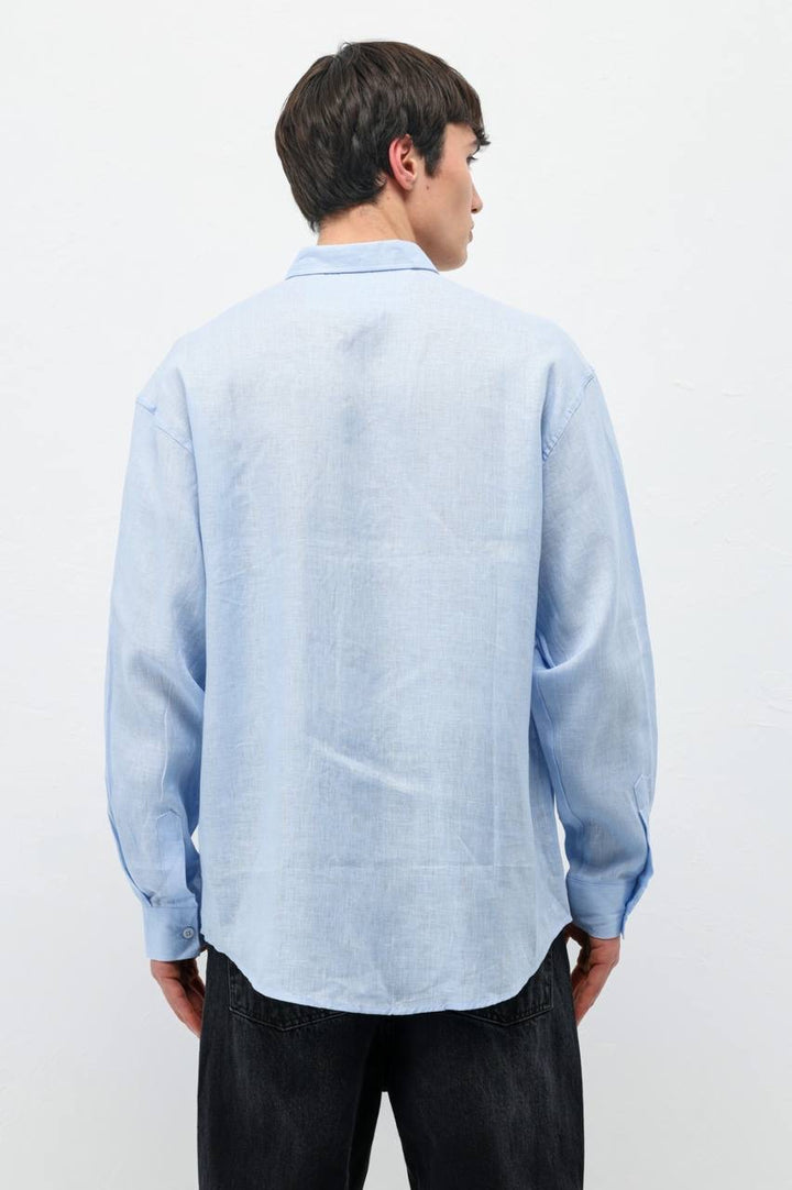 Vamos 100% Linen Oxford Shirt in light blue