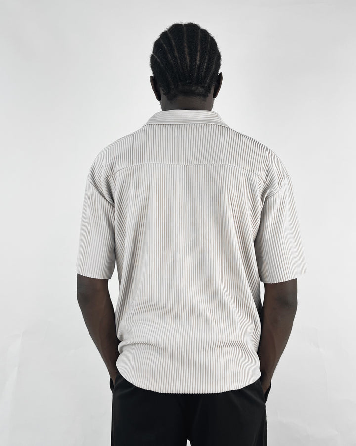 Oversized ribbed polo shirt in light grey