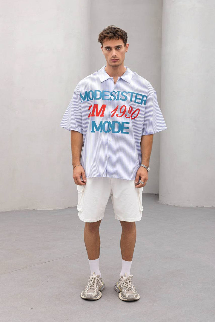 2morrow Men's Oversize Short Sleeve Printed Shirt - Mode 1990