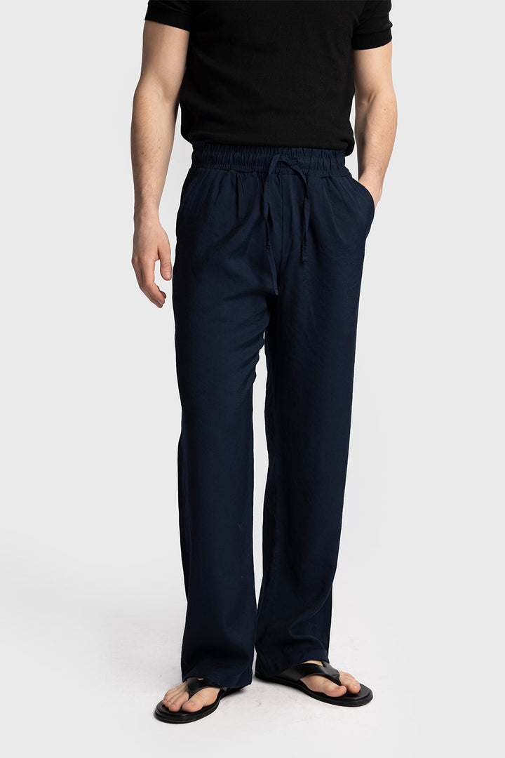 Retro club Cotton Blend Linen pants in Navy