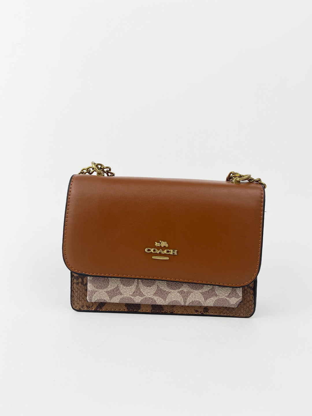 Mini coated canvas chain purse in brown