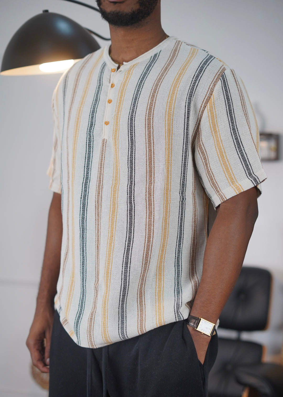 OpenJns Knit Henley Shirt in Yellow