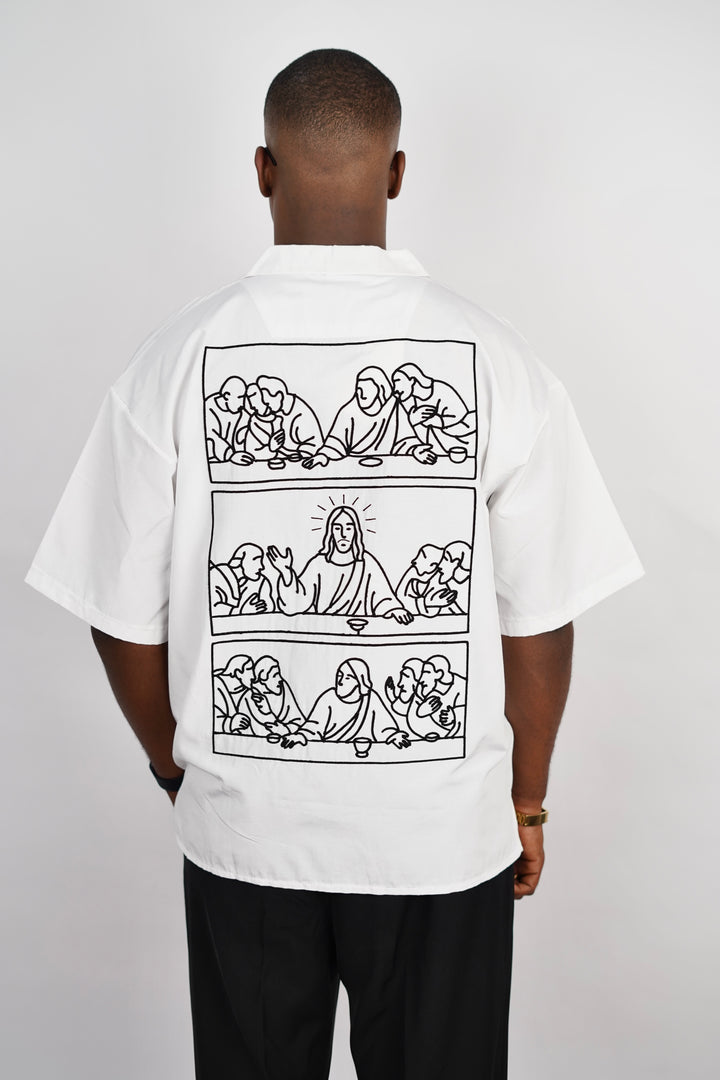 2morrow Last Supper Short Sleeve Revere Shirt in white