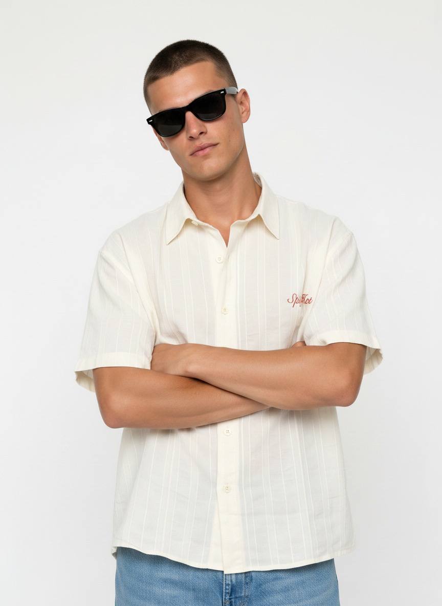 Essence of Life Ravage Studios Striped Shirt in Neutral