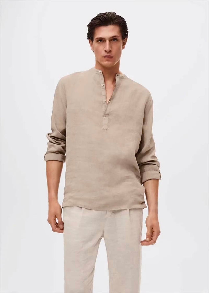 Retro Club Linen Tab Collar Long Sleeve T-shirt in Carton