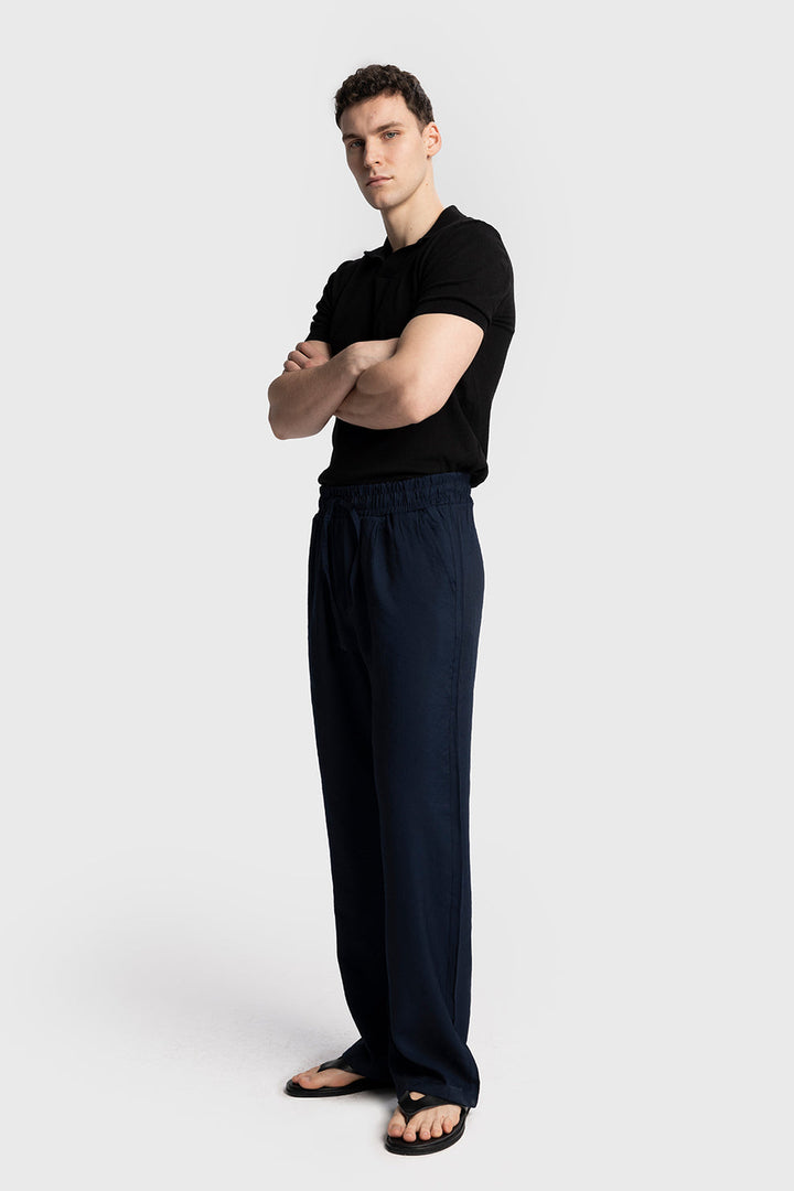 Retro club Cotton Blend Linen pants in Navy