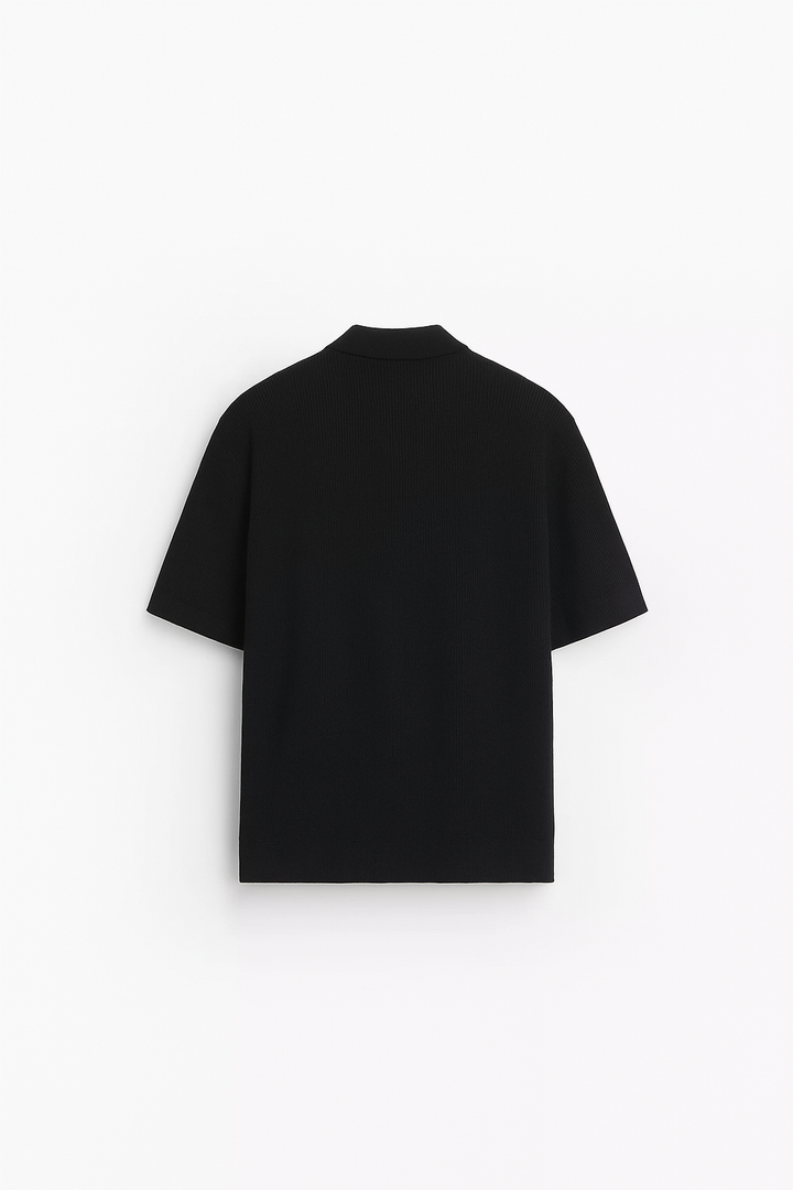 Garm Island Half Zip Textured Knit Polo in Black
