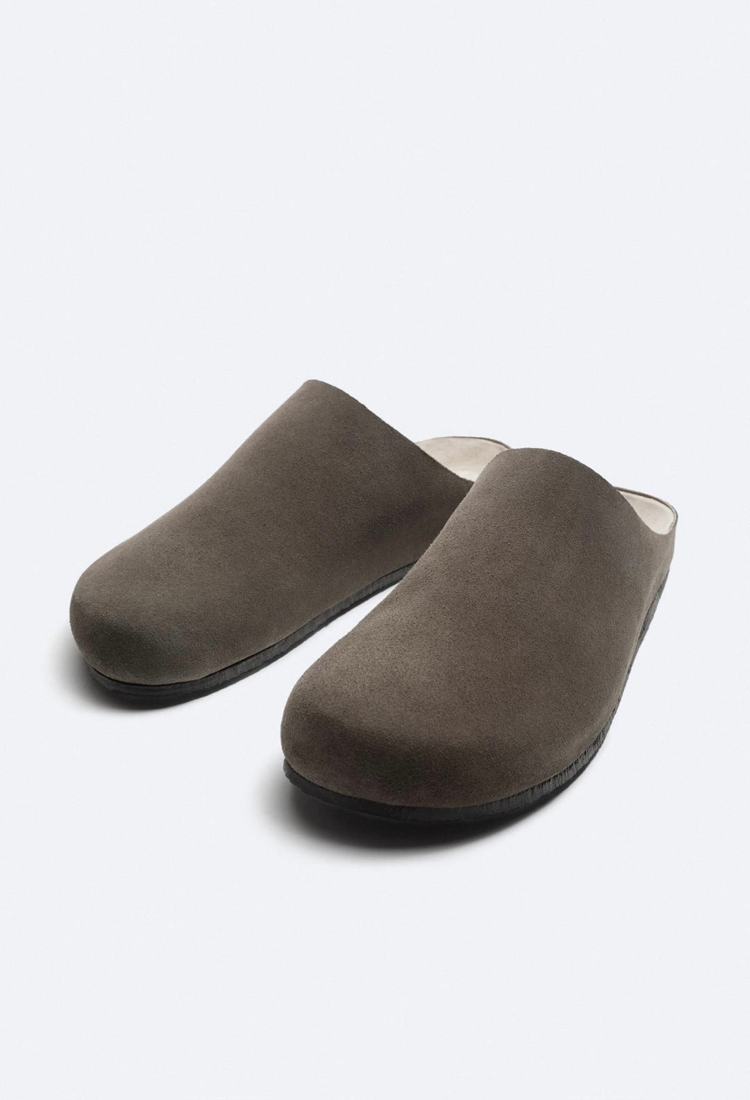 ZARA MINIMALIST SPLIT SUEDE CLOGS GREY