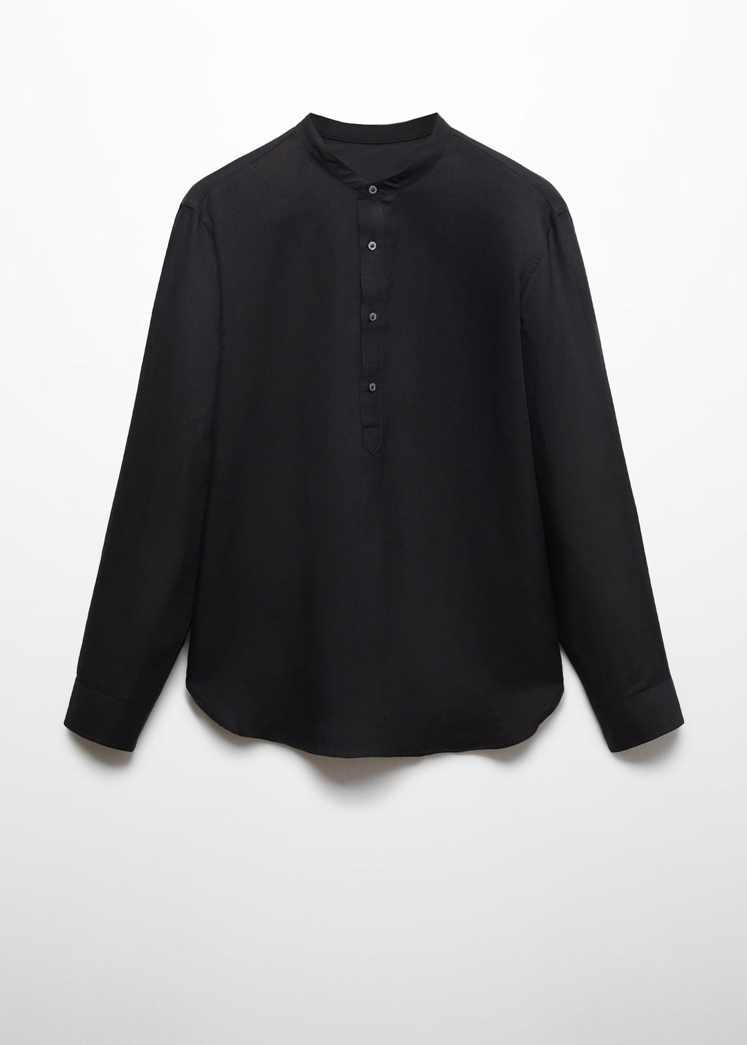 Retro Club Linen Tab Collar Long Sleeve T-shirt in Black