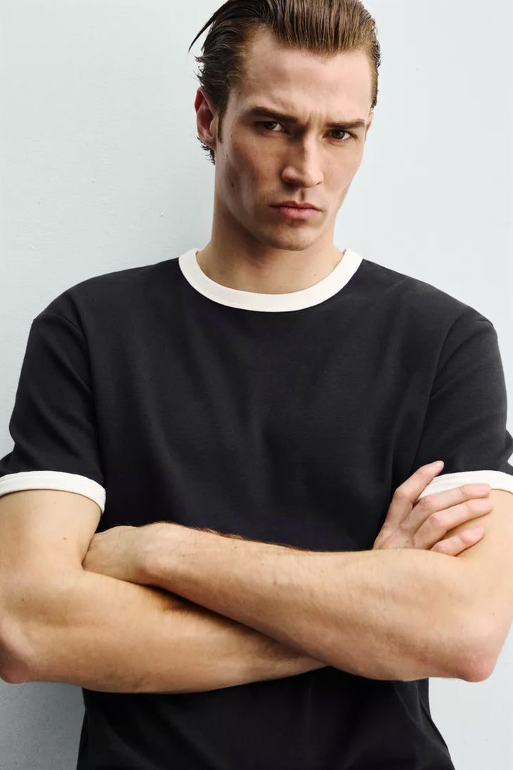 Vamos Contrast Collar Oversized T-shirt in Black